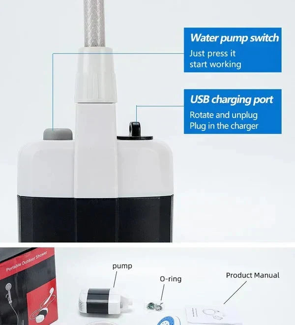 49% OFF ✨ Portable Outdoor Electric Shower Kit- Handheld Camp Shower for Travel, Hiking & Gardening