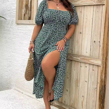 💗Summer Specials-60% OFF💗Plus-size Short Sleeve Split Floral Print Dress