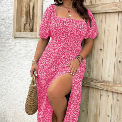 💗Summer Specials-60% OFF💗Plus-size Short Sleeve Split Floral Print Dress