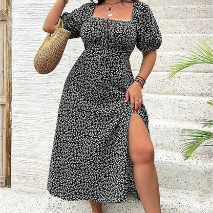 💗Summer Specials-60% OFF💗Plus-size Short Sleeve Split Floral Print Dress