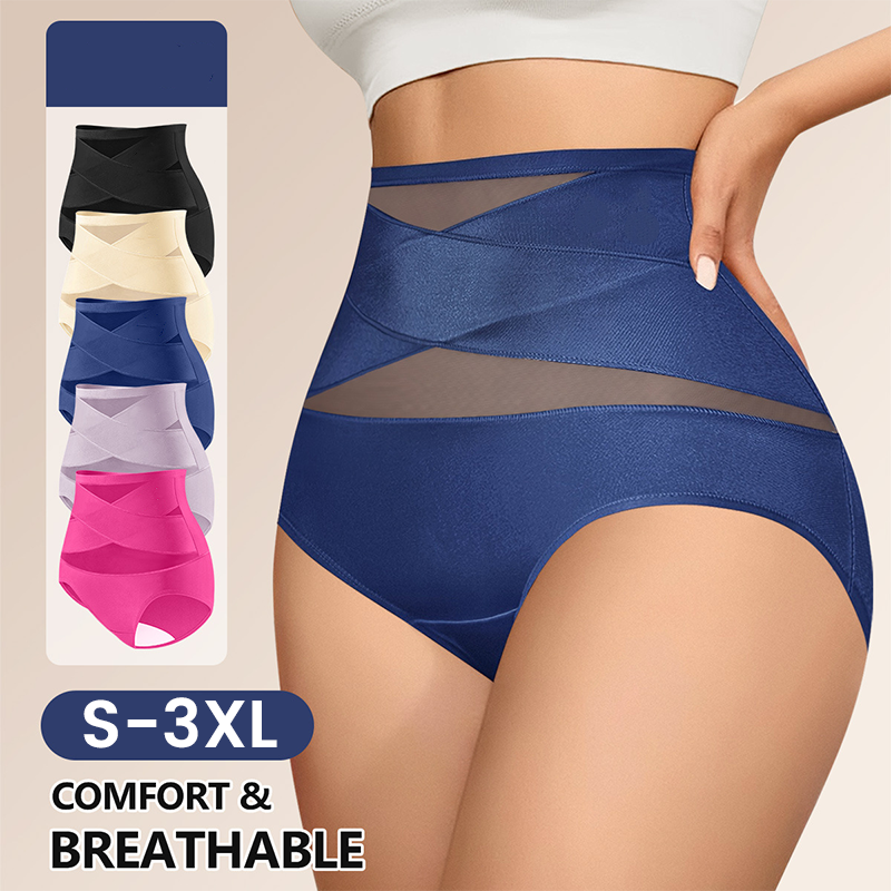 💖Hot Sale-Buy 1 Get 3 Packs💖Plus-Size High-Waist Cross Tummy Control Panties
