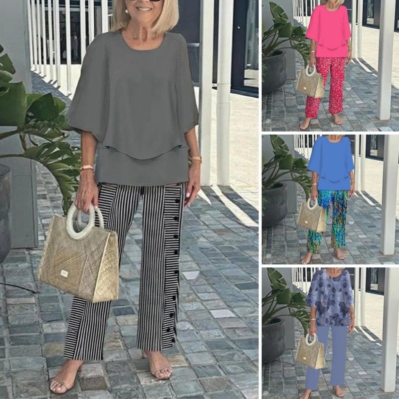 🌞Summer Sale 50% OFF🥰Women’s Casual Round Neck Half Sleeve Top Printed Pants Two Piece Set