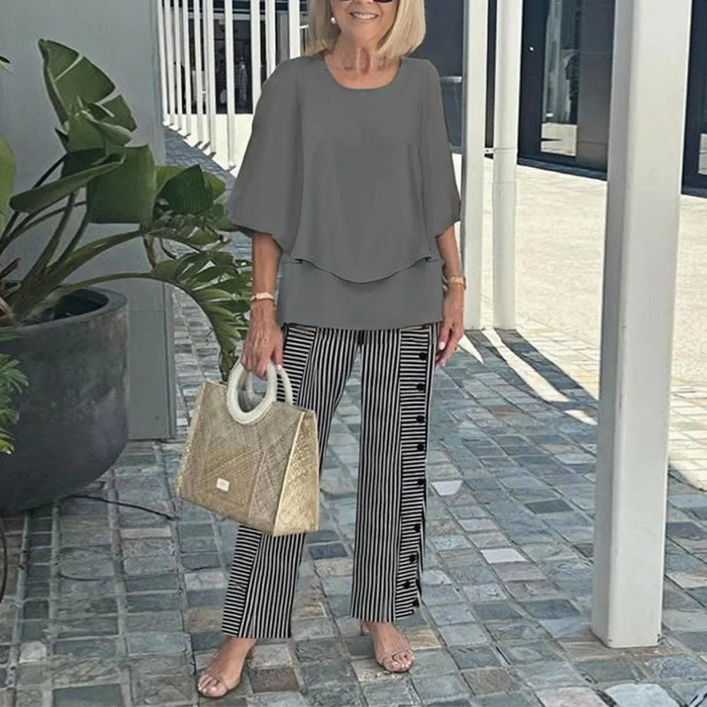 🌞Summer Sale 50% OFF🥰Women’s Casual Round Neck Half Sleeve Top Printed Pants Two Piece Set