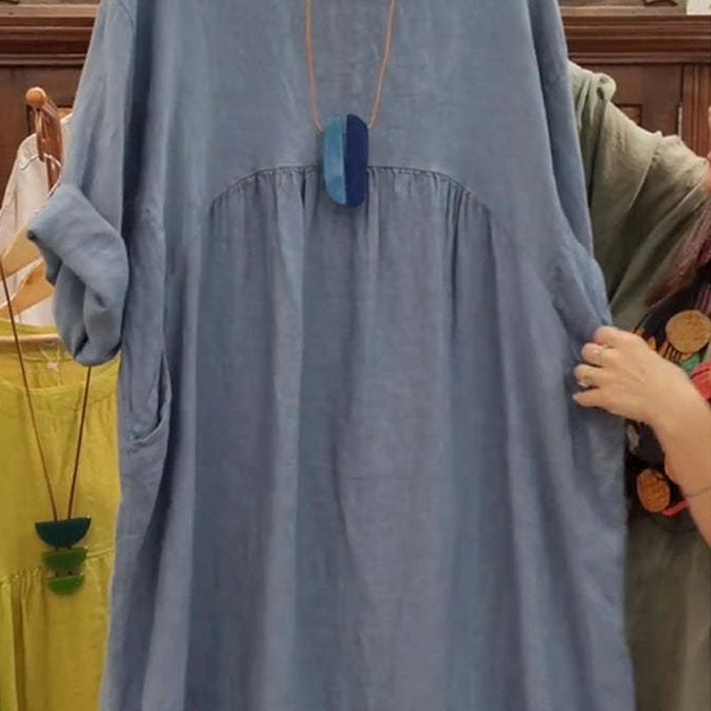 Hot sale 50% OFF💃Women's Casual Loose Round Neck Solid Color Dress with 3/4 Sleeves & Pockets