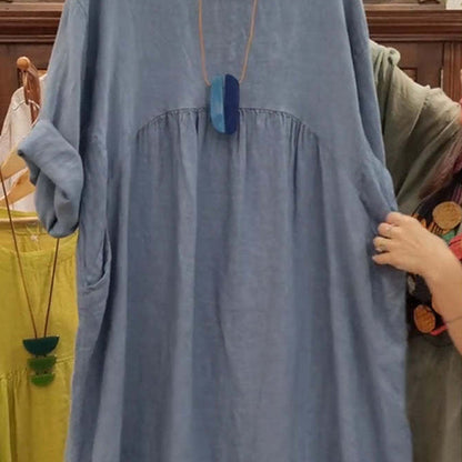 Hot sale 50% OFF💃Women's Casual Loose Round Neck Solid Color Dress with 3/4 Sleeves & Pockets