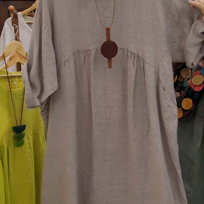Hot sale 50% OFF💃Women's Casual Loose Round Neck Solid Color Dress with 3/4 Sleeves & Pockets