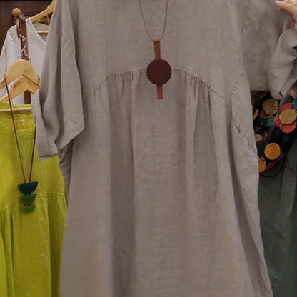 Hot sale 50% OFF💃Women's Casual Loose Round Neck Solid Color Dress with 3/4 Sleeves & Pockets