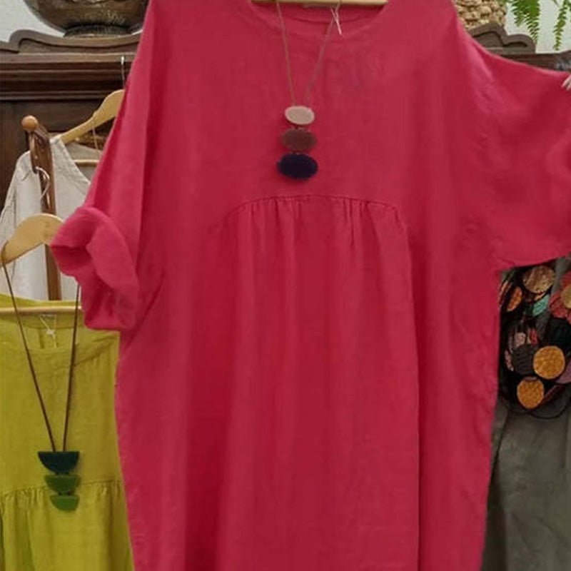 Hot sale 50% OFF💃Women's Casual Loose Round Neck Solid Color Dress with 3/4 Sleeves & Pockets