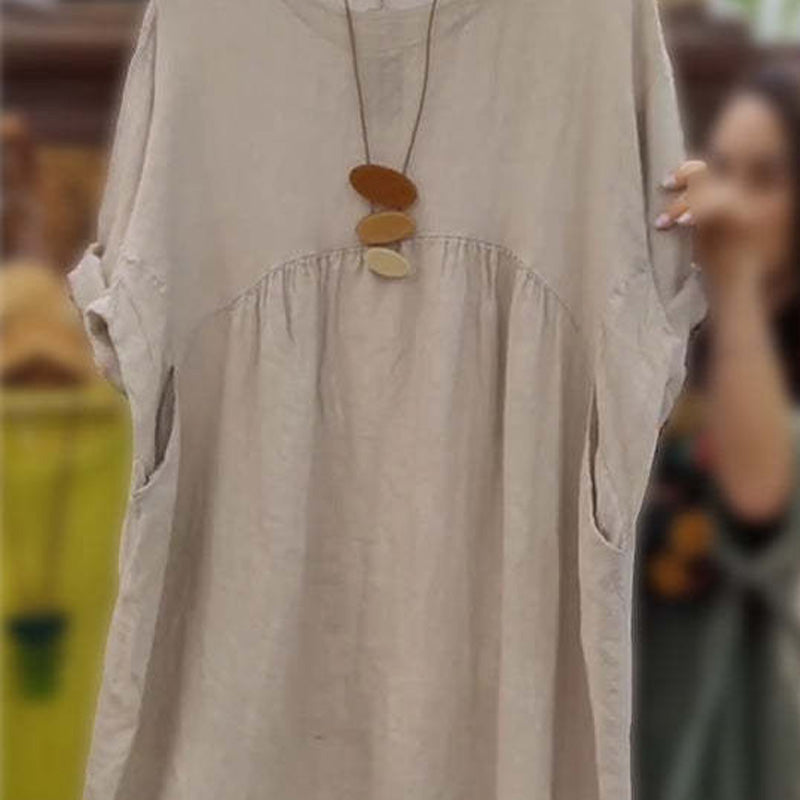 Hot sale 50% OFF💃Women's Casual Loose Round Neck Solid Color Dress with 3/4 Sleeves & Pockets