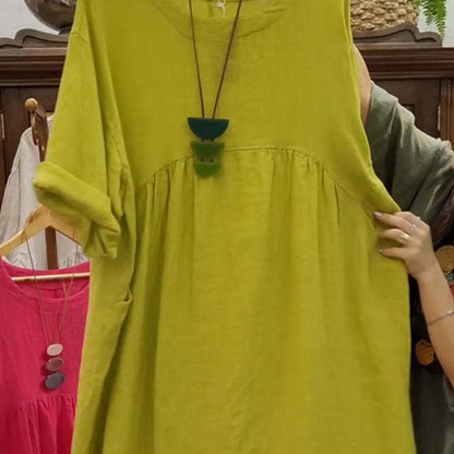 Hot sale 50% OFF💃Women's Casual Loose Round Neck Solid Color Dress with 3/4 Sleeves & Pockets