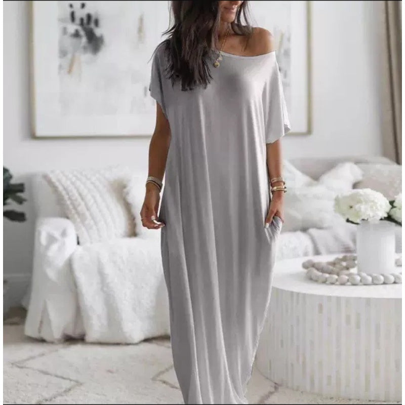 Seasonal bestseller with 60% off 🔥Women's Summer Casual Loose Solid Color Short-Sleeve Long Dress