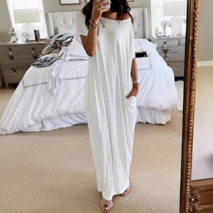Seasonal bestseller with 60% off 🔥Women's Summer Casual Loose Solid Color Short-Sleeve Long Dress