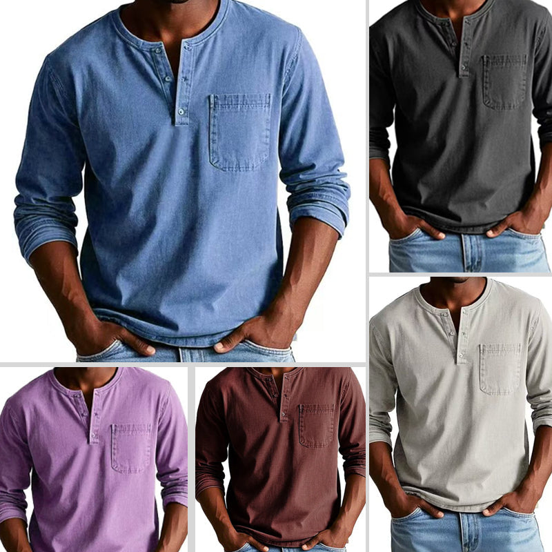 🔥SÚPER OFERTA DE PRIMAVERA 49% DE DESCUENTO🔥Camisa de manga larga para hombre, estilo vintage y desgastado con bolsillos