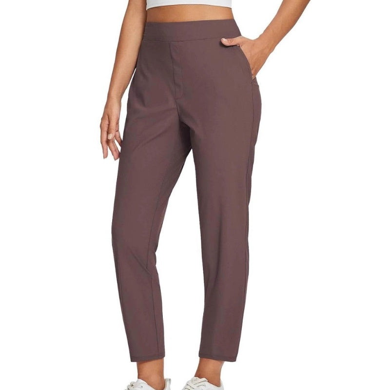 Women’s Fitted High-Waisted Zip-Pocket Trousers - 👖Lightweight, Breathable, Soft 26\"/27\" Ankle Pants with Zipper Pockets