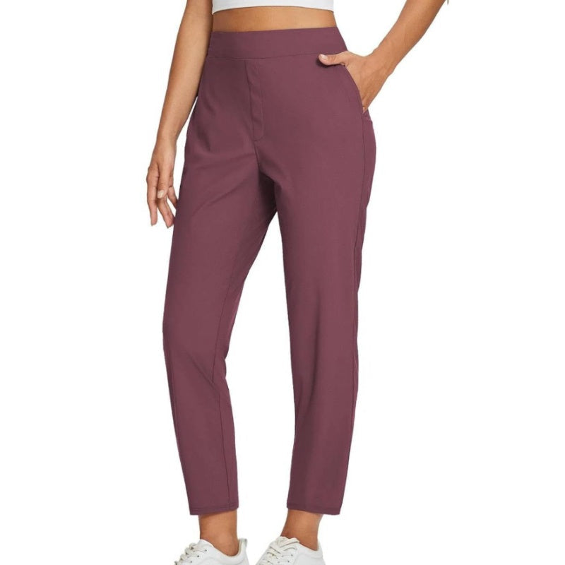 Women’s Fitted High-Waisted Zip-Pocket Trousers - 👖Lightweight, Breathable, Soft 26\"/27\" Ankle Pants with Zipper Pockets