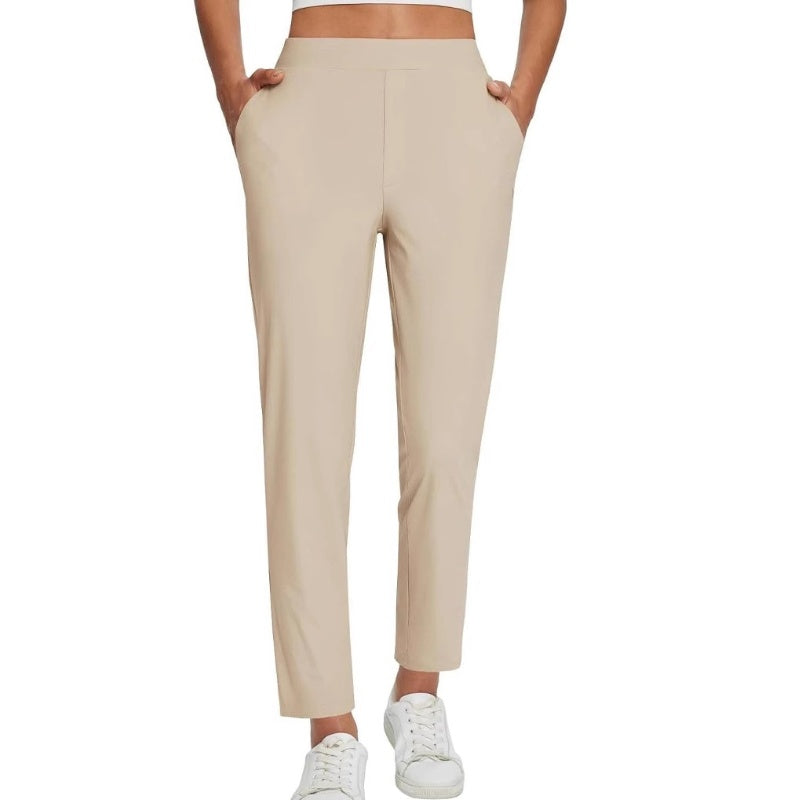 Women’s Fitted High-Waisted Zip-Pocket Trousers - 👖Lightweight, Breathable, Soft 26\"/27\" Ankle Pants with Zipper Pockets