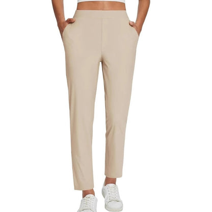 Women’s Fitted High-Waisted Zip-Pocket Trousers - 👖Lightweight, Breathable, Soft 26\"/27\" Ankle Pants with Zipper Pockets