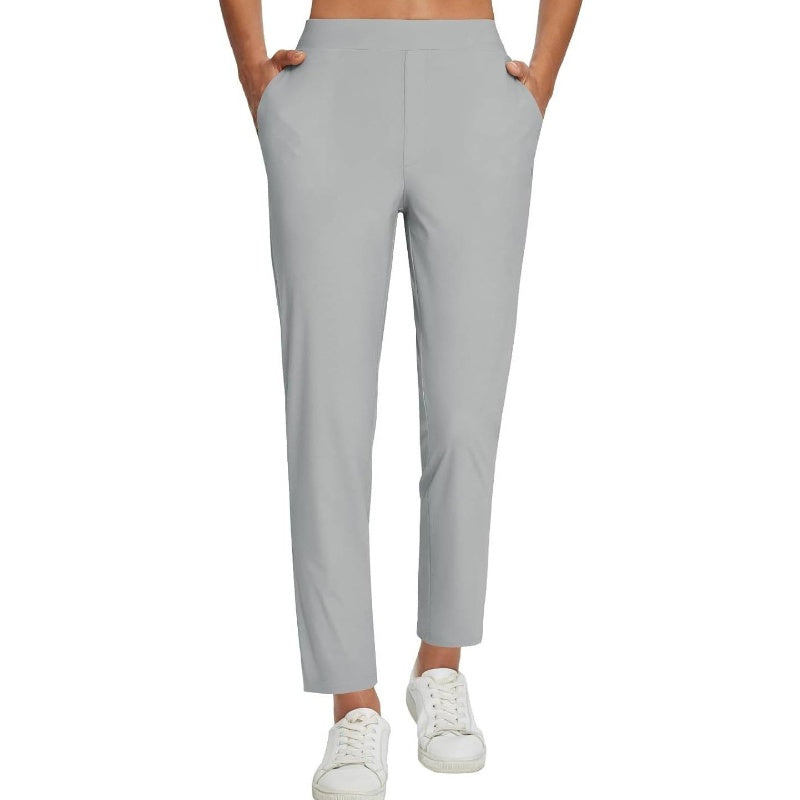 Women’s Fitted High-Waisted Zip-Pocket Trousers - 👖Lightweight, Breathable, Soft 26\"/27\" Ankle Pants with Zipper Pockets