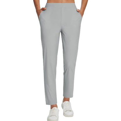 Women’s Fitted High-Waisted Zip-Pocket Trousers - 👖Lightweight, Breathable, Soft 26\"/27\" Ankle Pants with Zipper Pockets