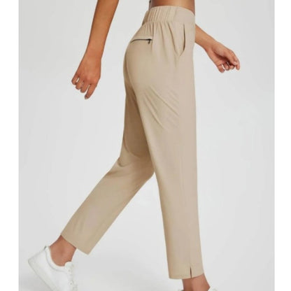 Women’s Fitted High-Waisted Zip-Pocket Trousers - 👖Lightweight, Breathable, Soft 26\"/27\" Ankle Pants with Zipper Pockets