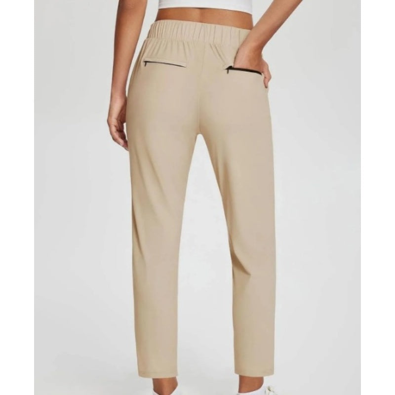 Women’s Fitted High-Waisted Zip-Pocket Trousers - 👖Lightweight, Breathable, Soft 26\"/27\" Ankle Pants with Zipper Pockets