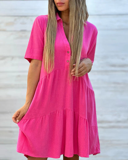 💝Solid Color Comfort Lapel Button Dress
