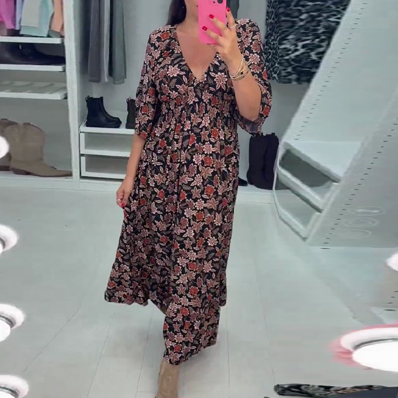 ⏳Time-limited Special 60%OFF⏰V-neck comfy Printed long Dress