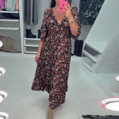 ⏳Time-limited Special 60%OFF⏰V-neck comfy Printed long Dress