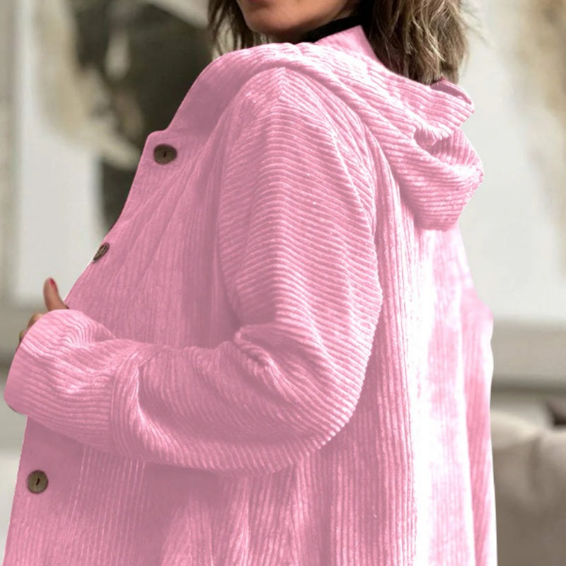 Chaqueta de pana abotonada oversize con capucha para mujer