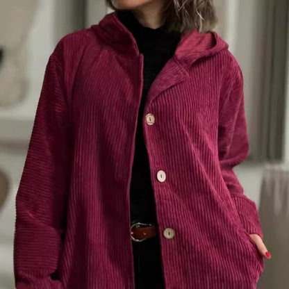 Chaqueta de pana abotonada oversize con capucha para mujer