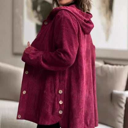 Chaqueta de pana abotonada oversize con capucha para mujer
