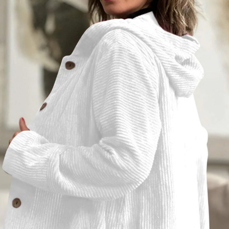 Chaqueta de pana abotonada oversize con capucha para mujer
