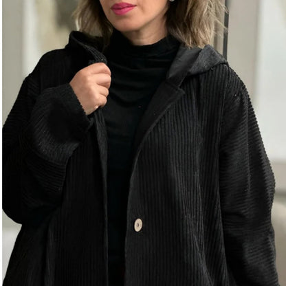 Chaqueta de pana abotonada oversize con capucha para mujer
