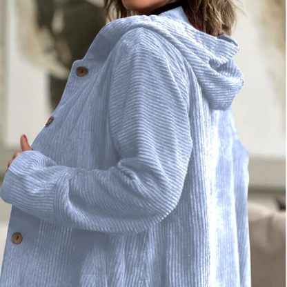 Chaqueta de pana abotonada oversize con capucha para mujer