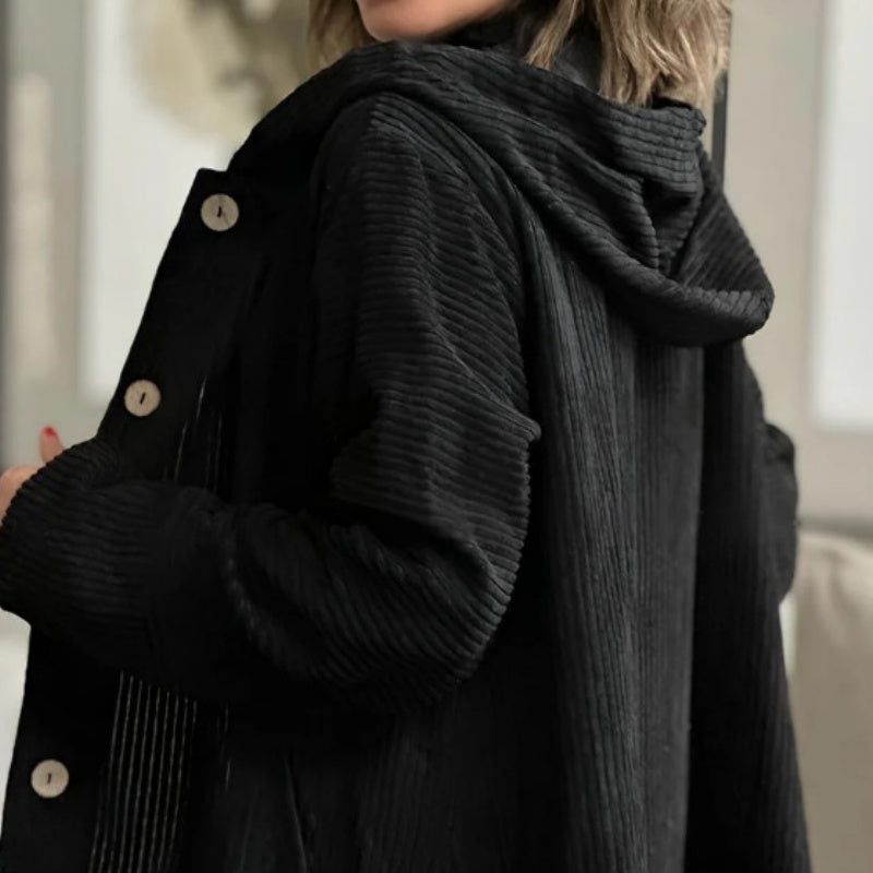 Chaqueta de pana abotonada oversize con capucha para mujer