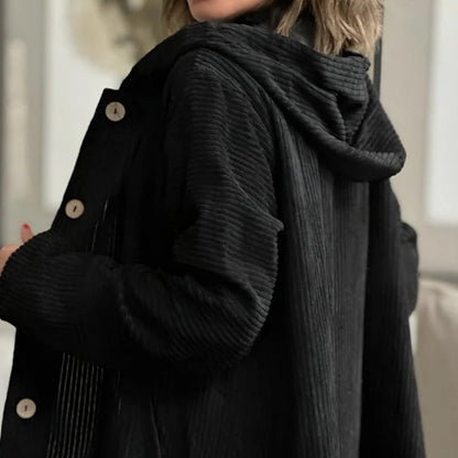 Chaqueta de pana abotonada oversize con capucha para mujer