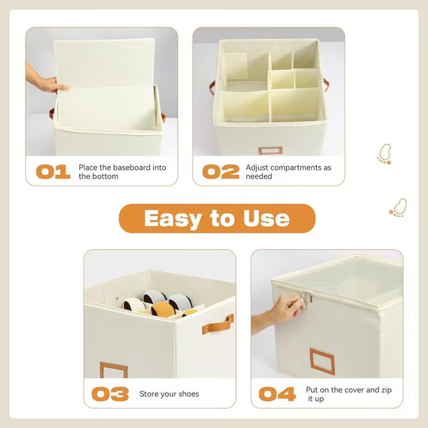 👟 Fabric Shoe Organizer Storage Box – Foldable, Large Capacity, Dustproof & Breathable for Closet & Bedroom 🧺✨-UK