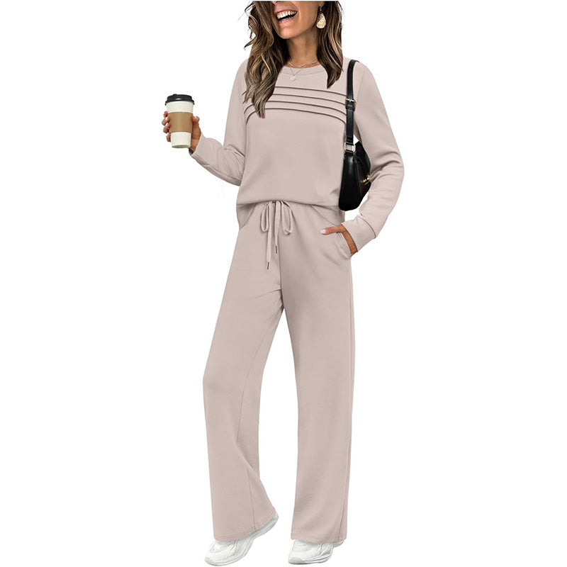 🔥LAST DAY 70% OFF✨Women's Crew Neck Top & Drawstring Pants Set