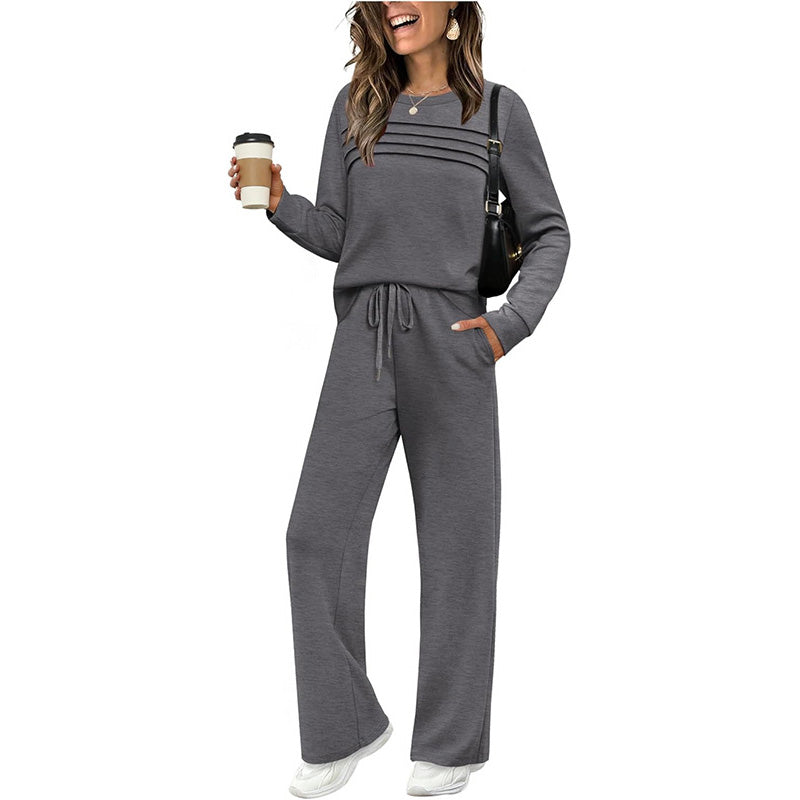 🔥LAST DAY 70% OFF✨Women's Crew Neck Top & Drawstring Pants Set