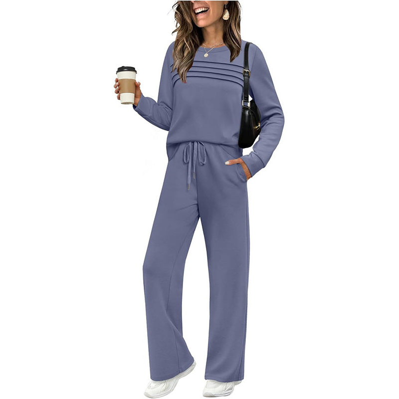 🔥LAST DAY 70% OFF✨Women's Crew Neck Top & Drawstring Pants Set