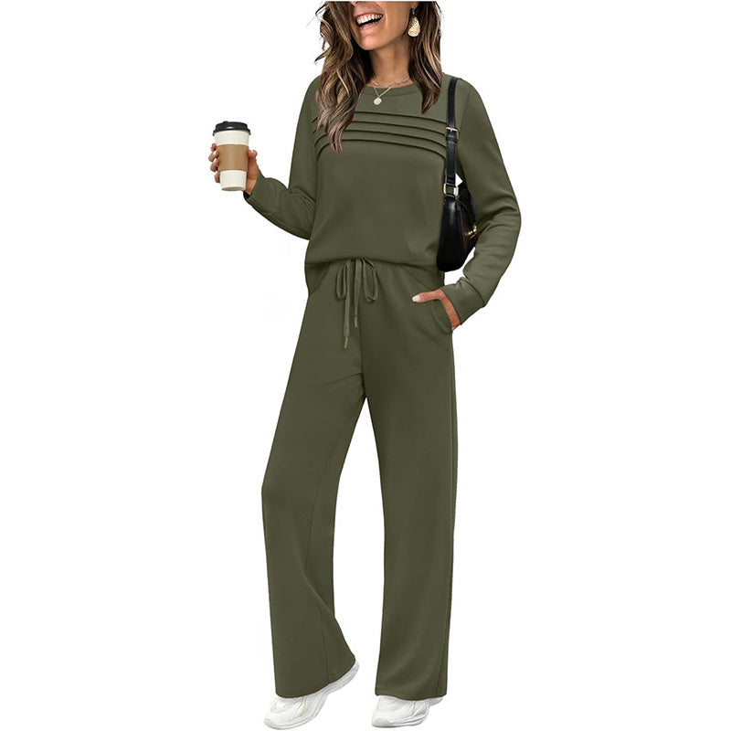 🔥LAST DAY 70% OFF✨Women's Crew Neck Top & Drawstring Pants Set