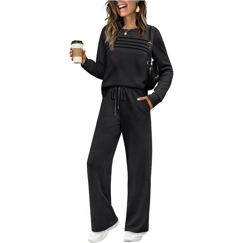🔥LAST DAY 70% OFF✨Women's Crew Neck Top & Drawstring Pants Set