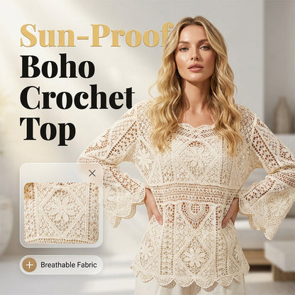 👒 🌊 Women's Vintage-Inspired Lace Cover-Up Blouse – Flare Sleeves, Bohemian Beachwear 🌸