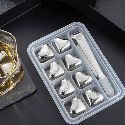 Heart-Shaped Stainless Steel Reusable Ice Cubes Set
