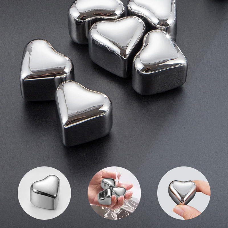 Heart-Shaped Stainless Steel Reusable Ice Cubes Set
