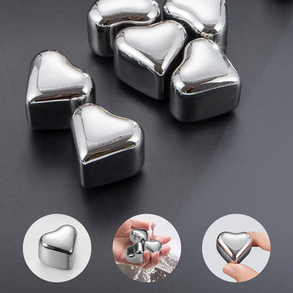 Heart-Shaped Stainless Steel Reusable Ice Cubes Set