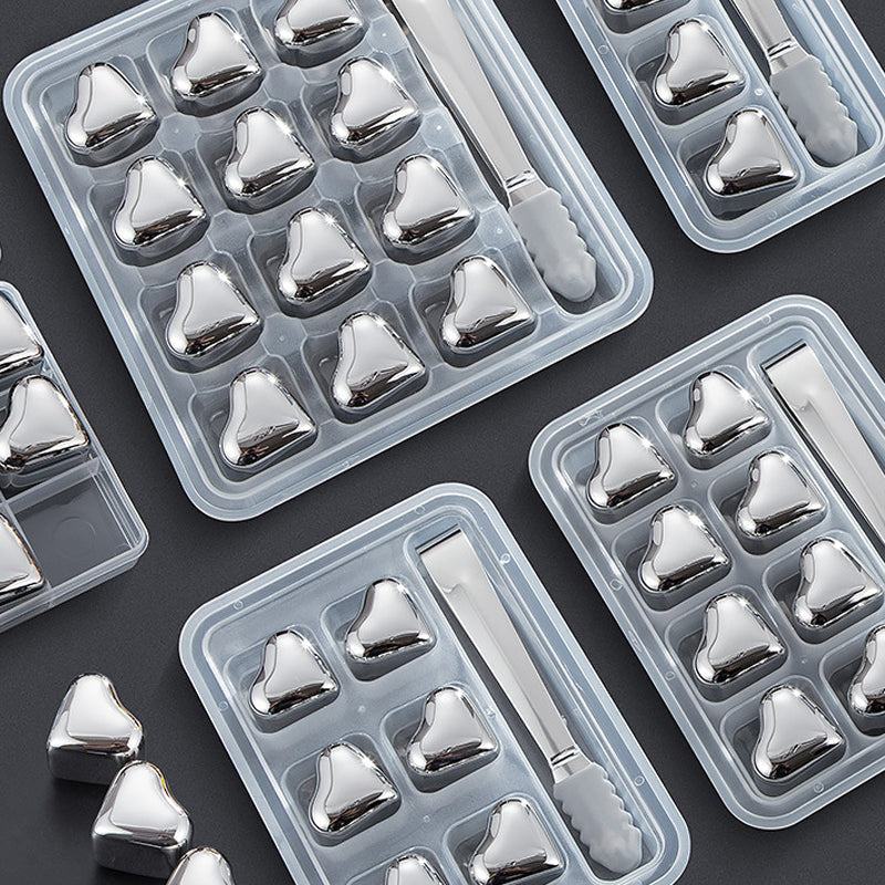 Heart-Shaped Stainless Steel Reusable Ice Cubes Set