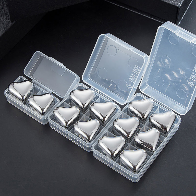 Heart-Shaped Stainless Steel Reusable Ice Cubes Set