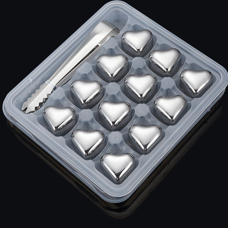 Heart-Shaped Stainless Steel Reusable Ice Cubes Set