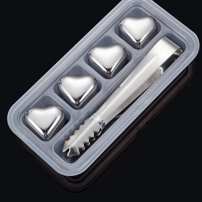 Heart-Shaped Stainless Steel Reusable Ice Cubes Set